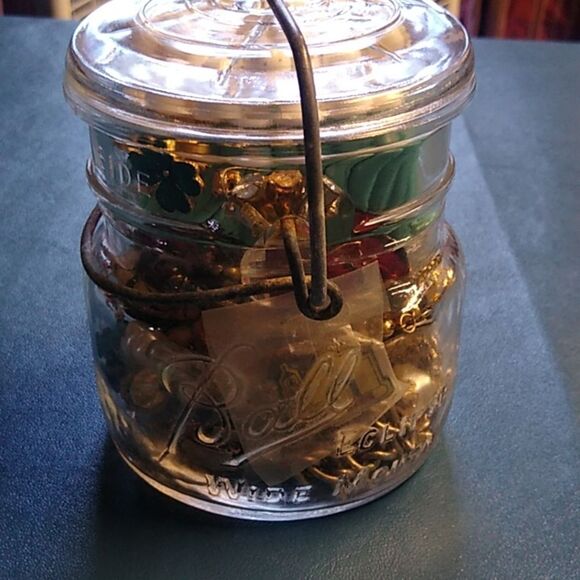 Vintage Ball Glass Jar with Assorted Jewelry - Picture 2 of 5